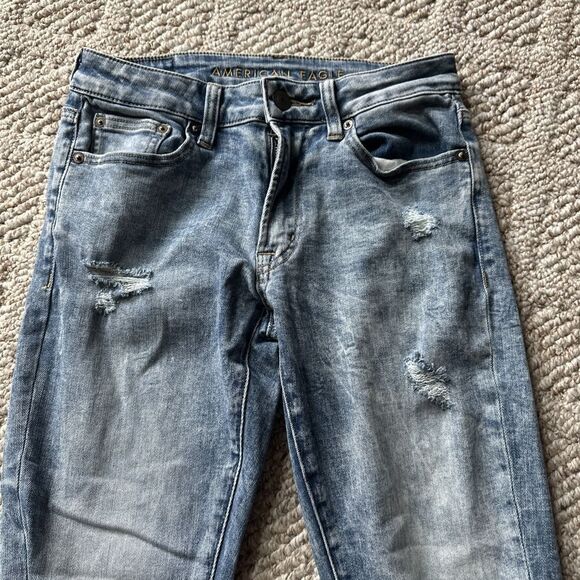 American Eagle Jeans Mens 28x28 Blue Skinny Next Level Flex Washed Distressed - Picture 2 of 7